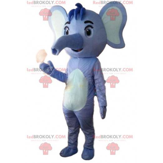 Mascotte d'éléphant bleu et blanc, costume d'éléphanteau bleu -