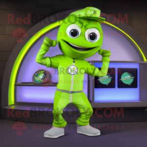 Lime Green Horseshoe mascot costume character dressed with a Rash Guard and Digital watches