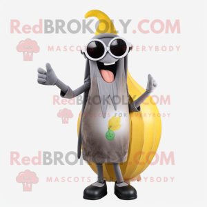 Gray Banana mascot costume character dressed with a A-Line Dress and Sunglasses