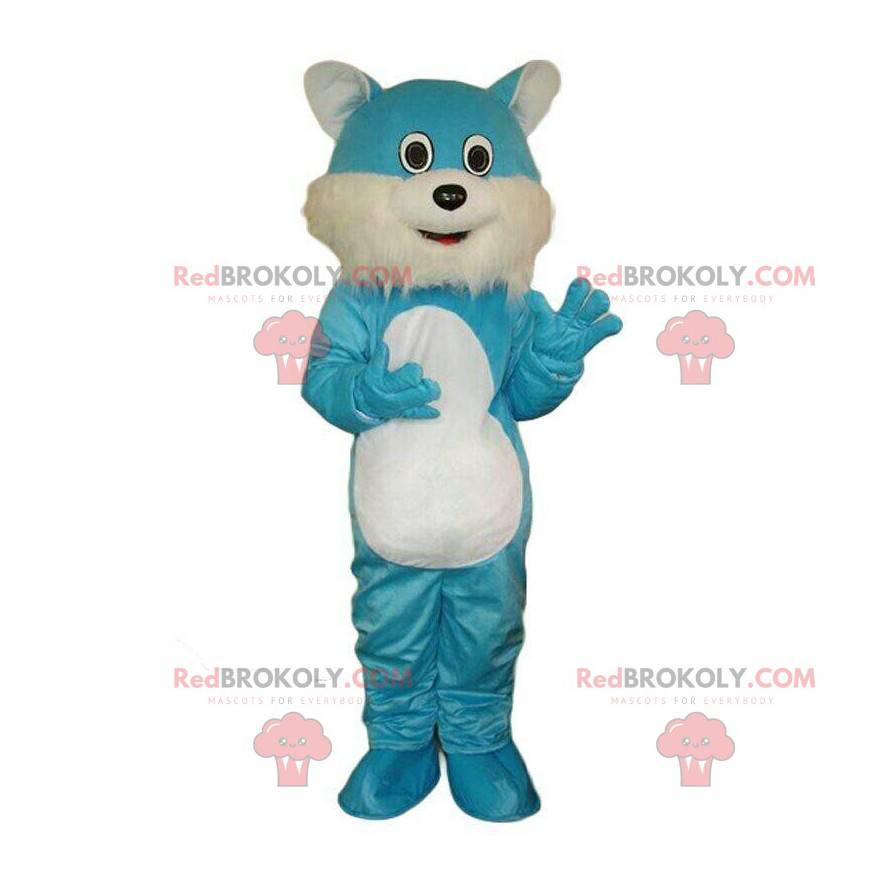 Mascote gato azul e branco, fantasia de gato de desenho animado Mascote gato azul e branco, fantasia de gato de desenho animado