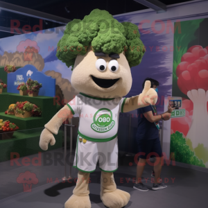 Beige Broccoli mascot costume character dressed with a Polo Tee and Watches