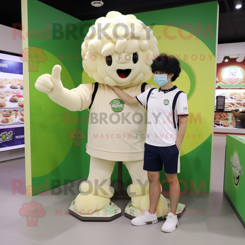 Beige Broccoli mascot costume character dressed with a Polo Tee and Watches