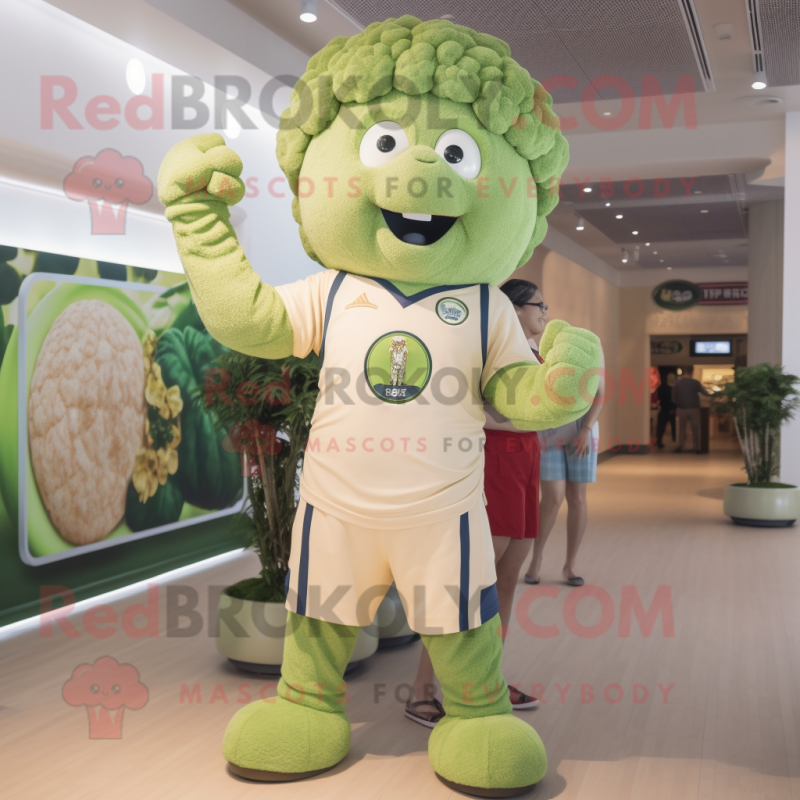 Beige Broccoli mascot costume character dressed with a Polo Tee and Watches