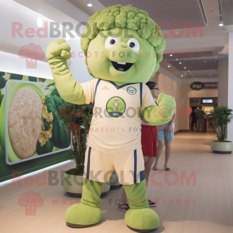 Beige Broccoli mascot costume character dressed with a Polo Tee and Watches Beige Broccoli mascot costume character dressed with a Polo Tee and Watches