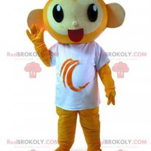 Mascota mono naranja con camiseta blanca, chimpancé colorido -