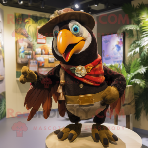 Brown Toucan mascot costume character dressed with a Playsuit and Brooches