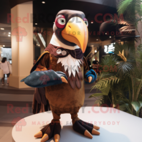 Brown Toucan mascot costume character dressed with a Playsuit and Brooches