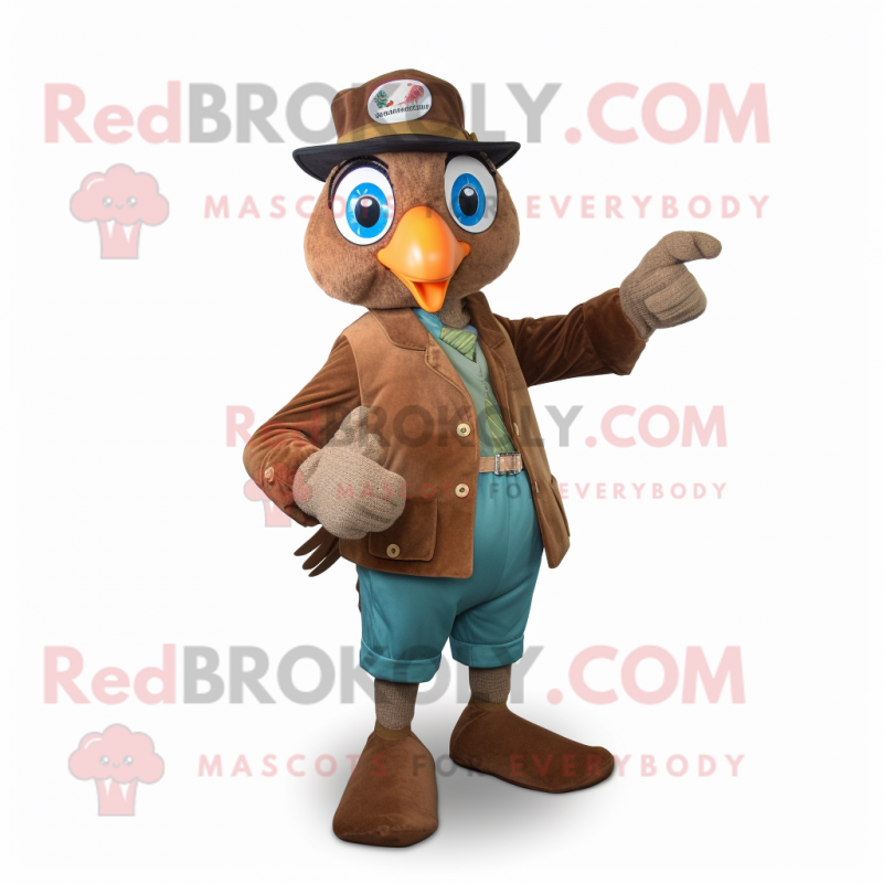 Brown Peacock mascot costume character dressed with a Corduroy Pants and Caps Brown Peacock mascot costume character dressed with a Corduroy Pants and Caps