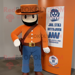 Orange Civil War Soldier mascot costume character dressed with a Jeans and Watches