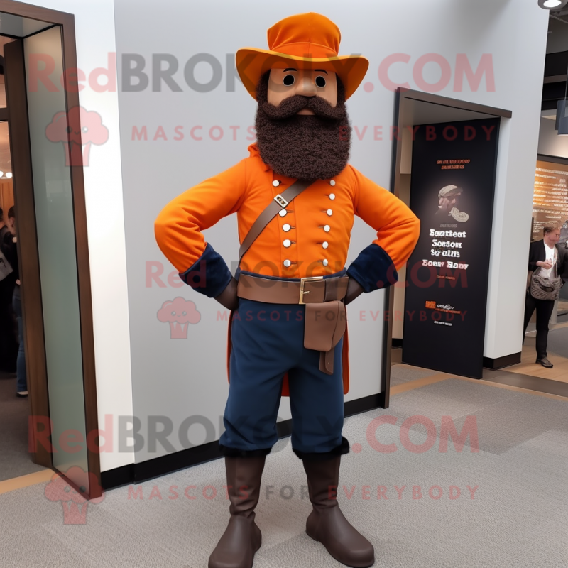 Orange Civil War Soldier mascot costume character dressed with a Jeans and Watches