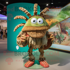 Olive Hermit Crab mascot costume character dressed with a Playsuit and Hairpins