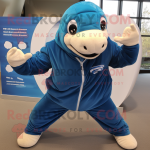 Blue Titanoboa mascot costume character dressed with a Jacket and Beanies