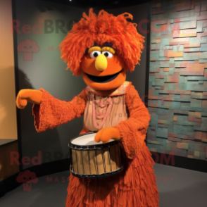 Orange Jambalaya mascot costume character dressed with a Midi Dress and Belts