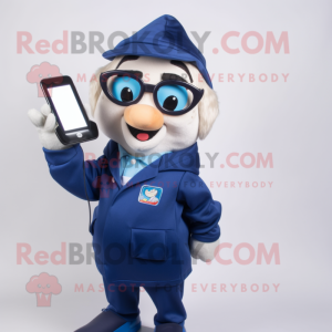 Navy Phone mascot costume character dressed with a Vest and Reading glasses