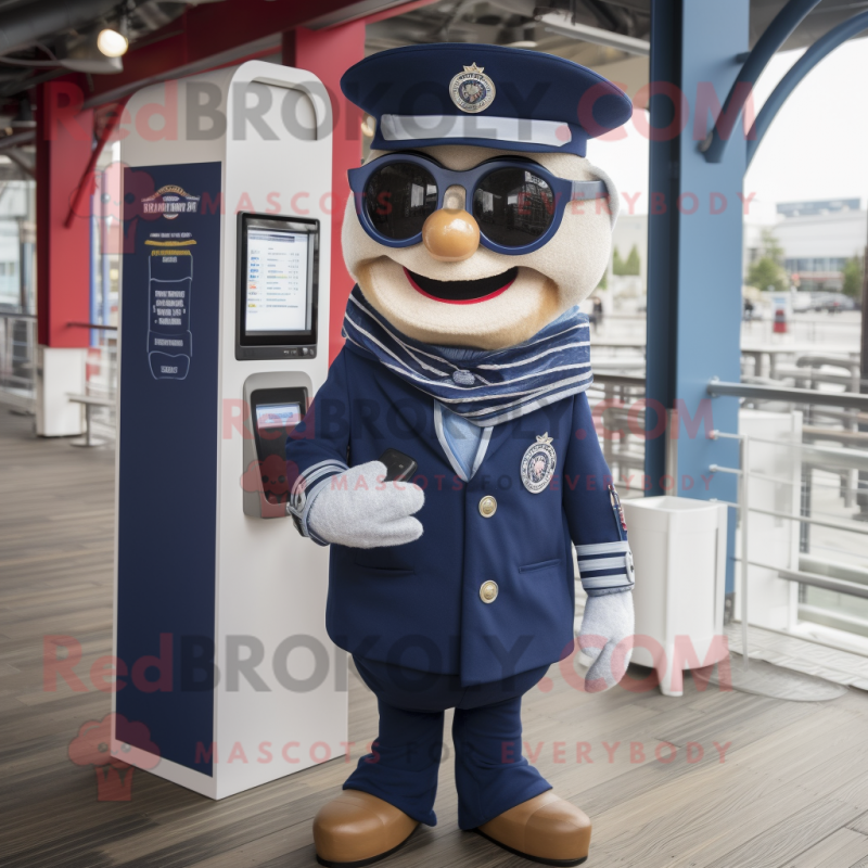 Navy Phone mascot costume character dressed with a Vest and Reading glasses Navy Phone mascot costume character dressed with a Vest and Reading glasses