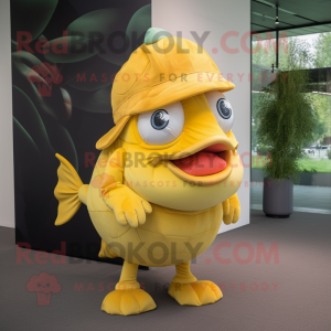Gul Piranha maskot kostym...
