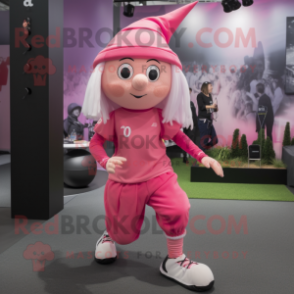 Pink Witch mascot costume character dressed with a Joggers and Caps