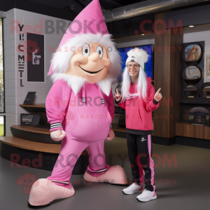 Pink Witch mascot costume character dressed with a Joggers and Caps