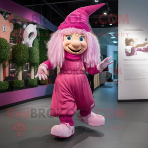 Pink Witch mascot costume character dressed with a Joggers and Caps