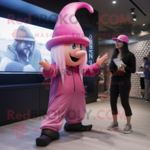 Pink Witch mascot costume character dressed with a Joggers and Caps