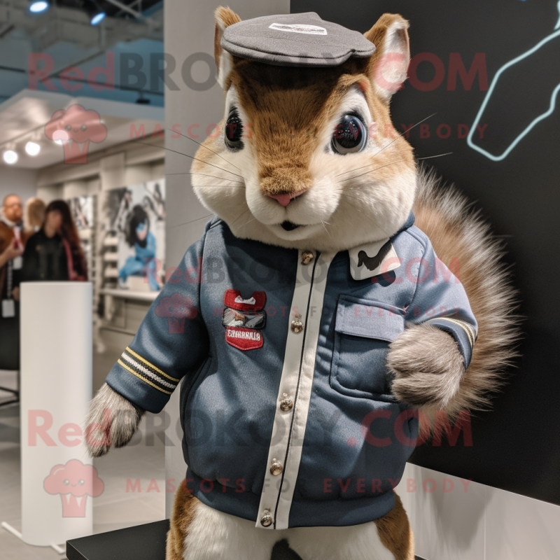 Gray Squirrel mascot costume character dressed with a Bomber Jacket and Hair clips Gray Squirrel mascot costume character dressed with a Bomber Jacket and Hair clips