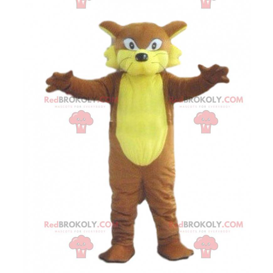 Brun kat maskot ser hård, kat kostume - Redbrokoly.com
