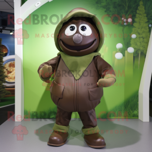 Olive Chocolates mascot costume character dressed with a Hoodie and Hats