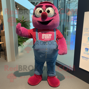 Magenta Seal mascot costume character dressed with a Denim Shirt and Eyeglasses