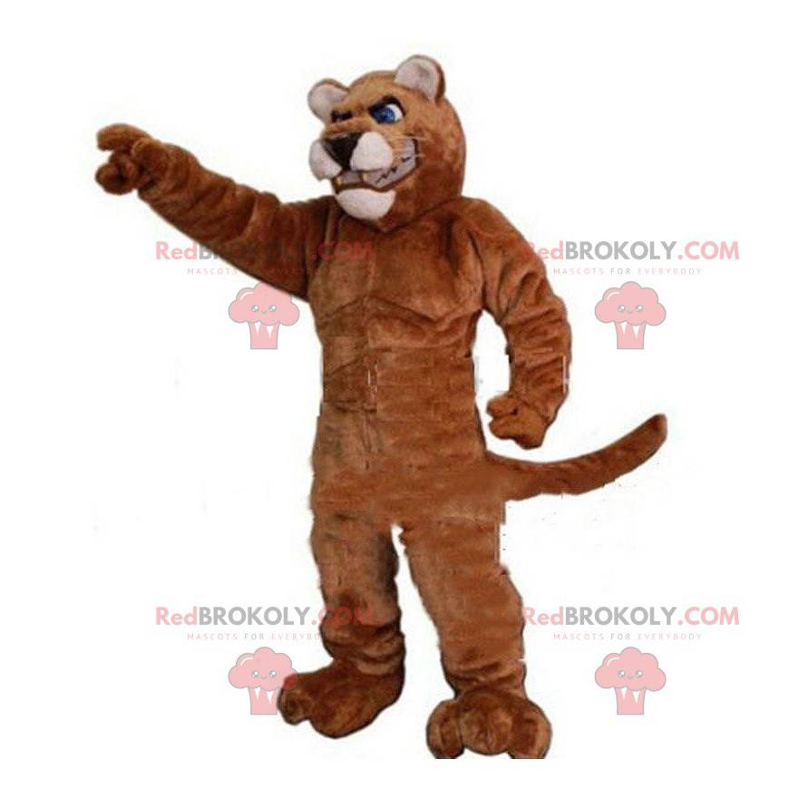 Mascote tigre musculoso, fantasia de felino esportivo -