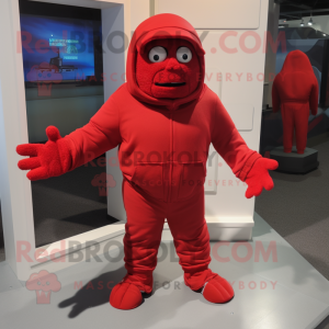 Red Frankenstein mascot costume character dressed with a Hoodie and Foot pads