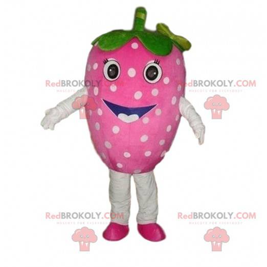Mascot pink strawberry, strawberry costume, red fruit -