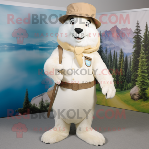 White Marmot mascot costume character dressed with a Trousers and Hats