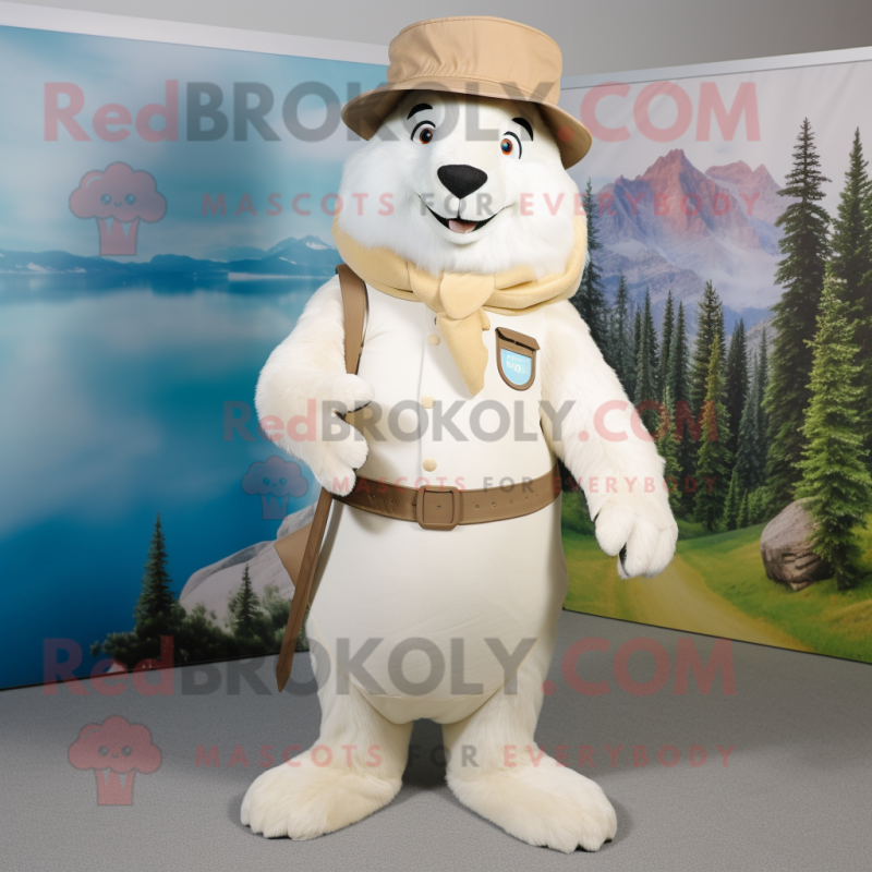 White Marmot mascot costume character dressed with a Trousers and Hats White Marmot mascot costume character dressed with a Trousers and Hats