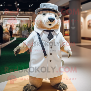 White Marmot mascot costume character dressed with a Trousers and Hats