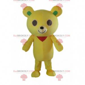 Mascote de ursinho de pelúcia amarelo, fantasia de ursinho de