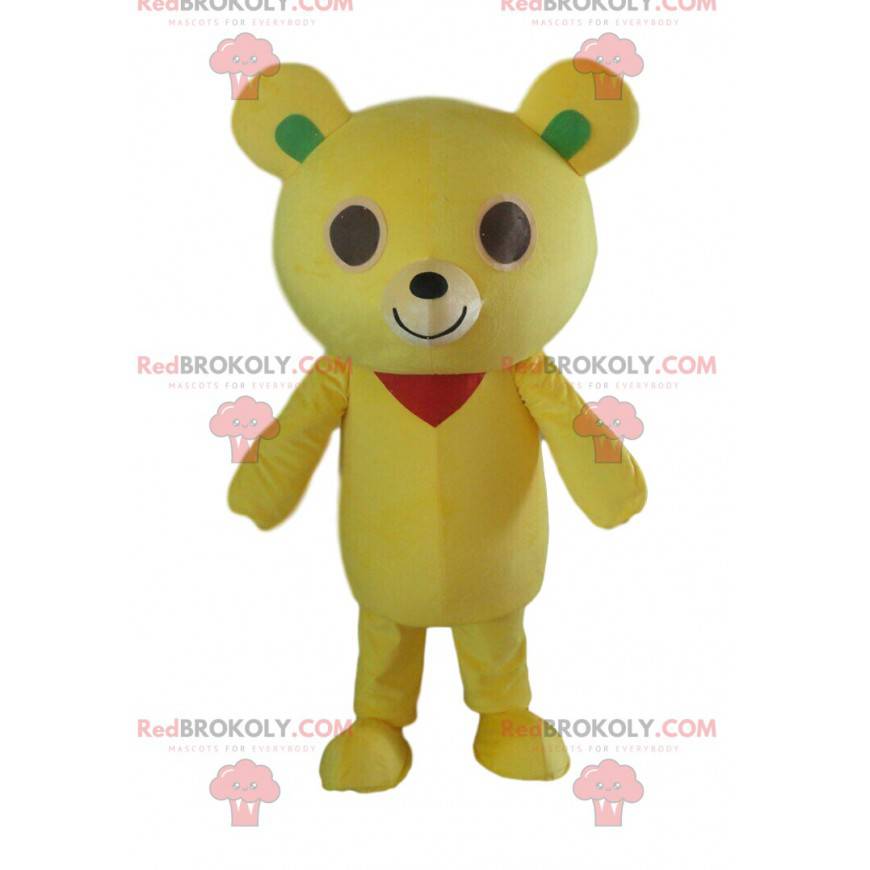 Mascote de ursinho de pelúcia amarelo, fantasia de ursinho de