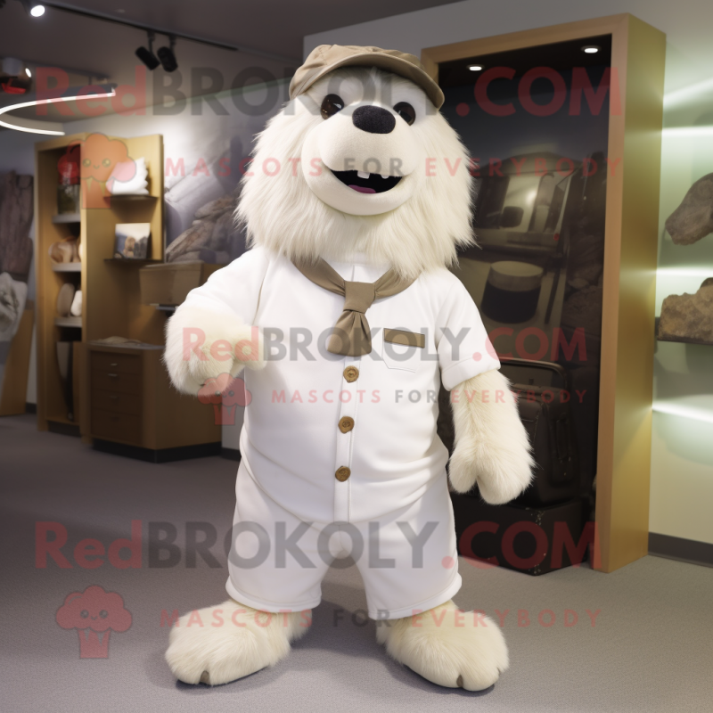 White Marmot mascot costume character dressed with a Trousers and Hats White Marmot mascot costume character dressed with a Trousers and Hats