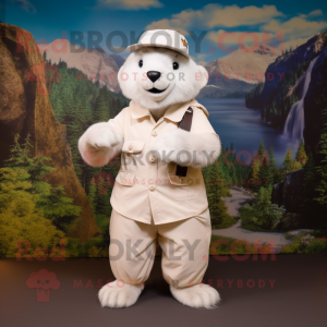 White Marmot mascot costume character dressed with a Trousers and Hats