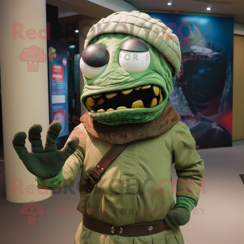 Olive Zombie mascot costume character dressed with a Turtleneck and Bracelets Olive Zombie mascot costume character dressed with a Turtleneck and Bracelets