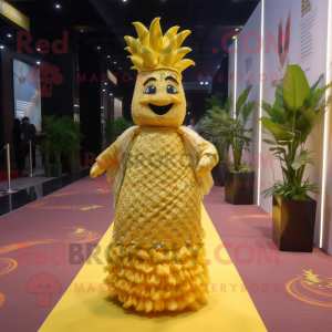 Yellow Pineapple mascot costume character dressed with a Evening Gown and Anklets