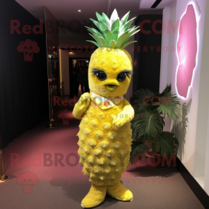 Yellow Pineapple mascot costume character dressed with a Evening Gown and Anklets