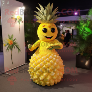 Yellow Pineapple mascot costume character dressed with a Evening Gown and Anklets