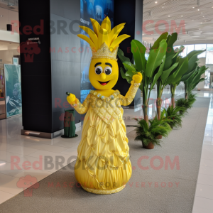 Yellow Pineapple mascot costume character dressed with a Evening Gown and Anklets