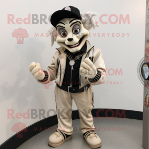 Beige Mime mascot costume character dressed with a Moto Jacket and Necklaces