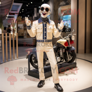 Beige Mime mascot costume character dressed with a Moto Jacket and Necklaces