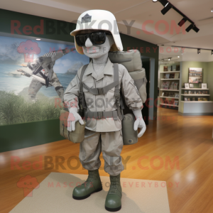 Silver American Soldier mascot costume character dressed with a Bermuda Shorts and Briefcases