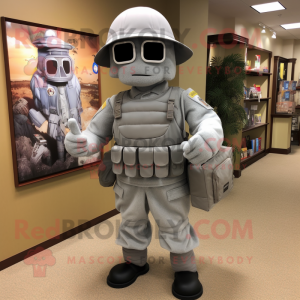Silver American Soldier mascot costume character dressed with a Bermuda Shorts and Briefcases