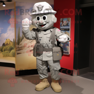 Silver American Soldier mascot costume character dressed with a Bermuda Shorts and Briefcases