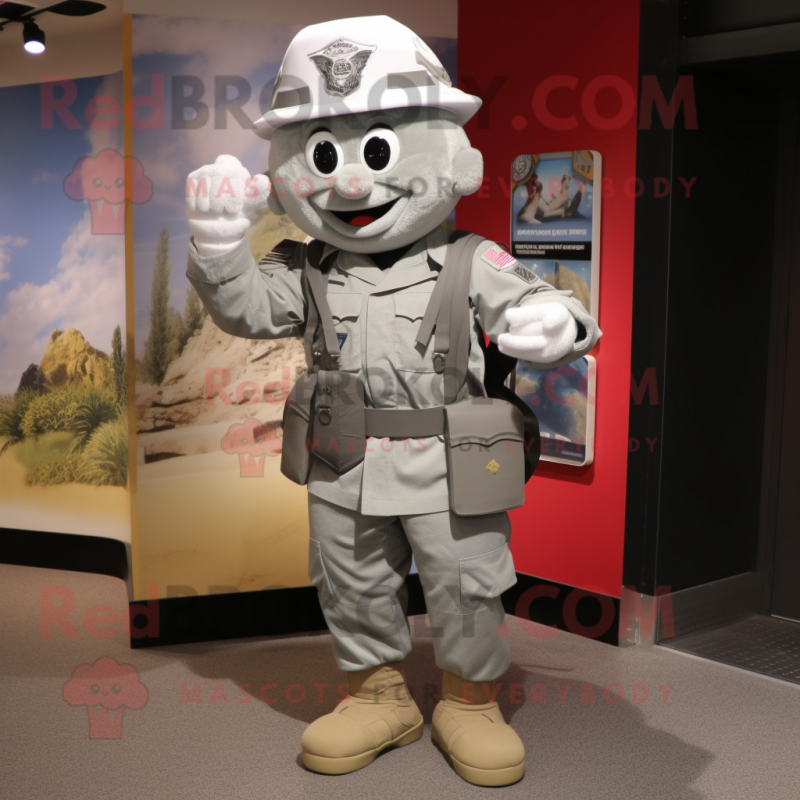 Silver American Soldier mascot costume character dressed with a Bermuda Shorts and Briefcases