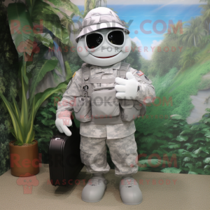 Silver American Soldier mascot costume character dressed with a Bermuda Shorts and Briefcases